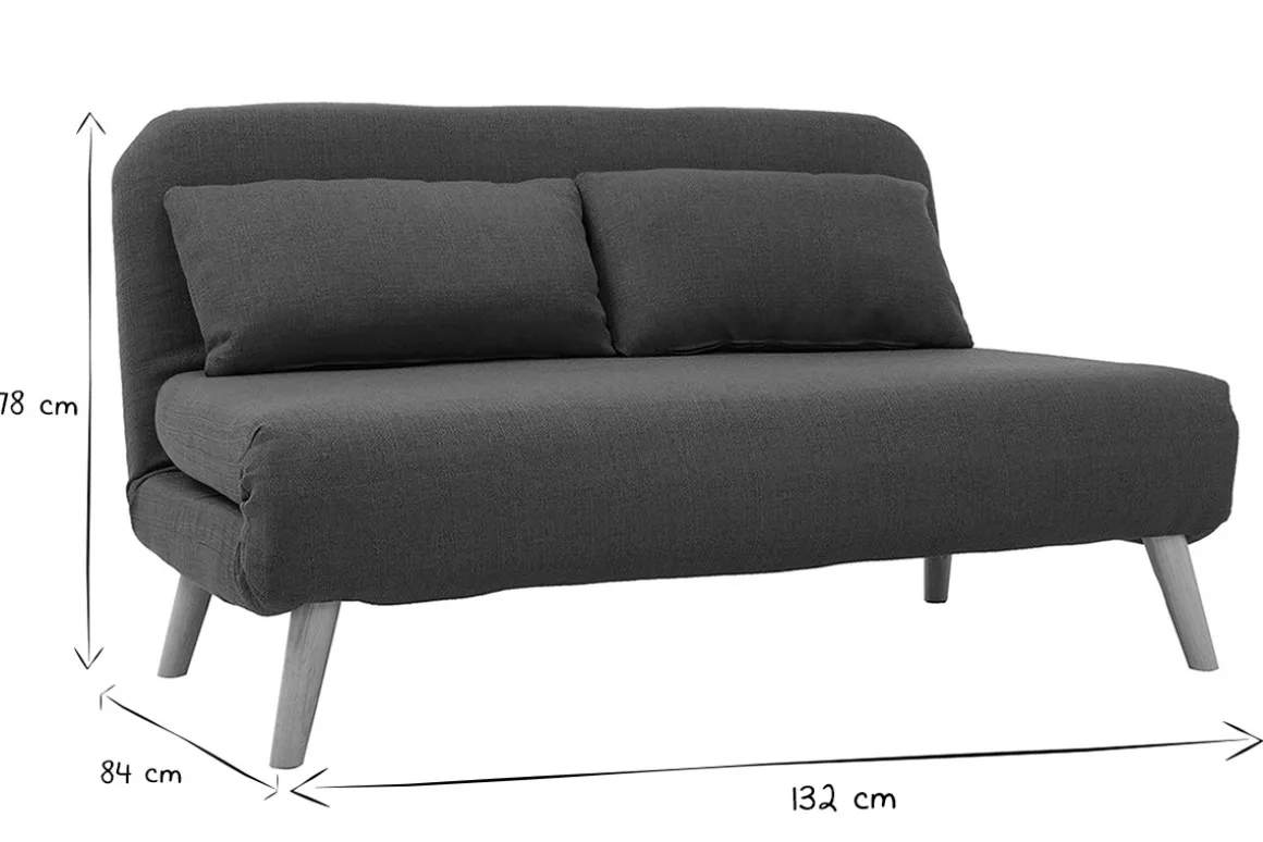 Miliboo Canapé Convertible|Voir Tous Les Canapés-Chauffeuse 2 places convertible en tissu bleu canard et bois clair AMIKO