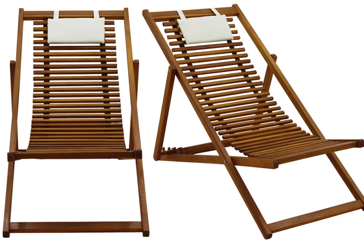 Miliboo Chaise Longue-Chiliennes en bois massif avec coussin en tissu blanc (lot 2) MOONA