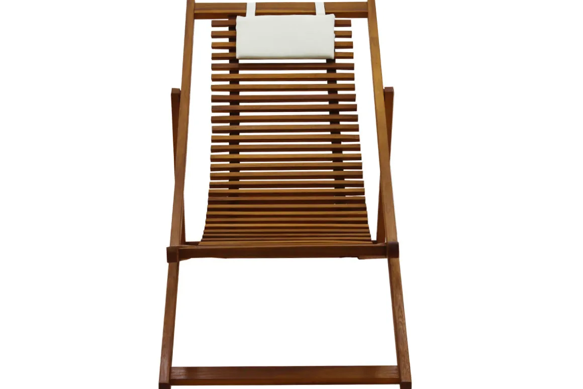 Miliboo Chaise Longue-Chiliennes en bois massif avec coussin en tissu blanc (lot 2) MOONA