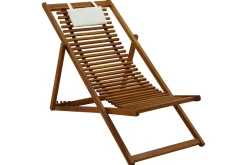 Miliboo Chaise Longue-Chiliennes en bois massif avec coussin en tissu blanc (lot 2) MOONA