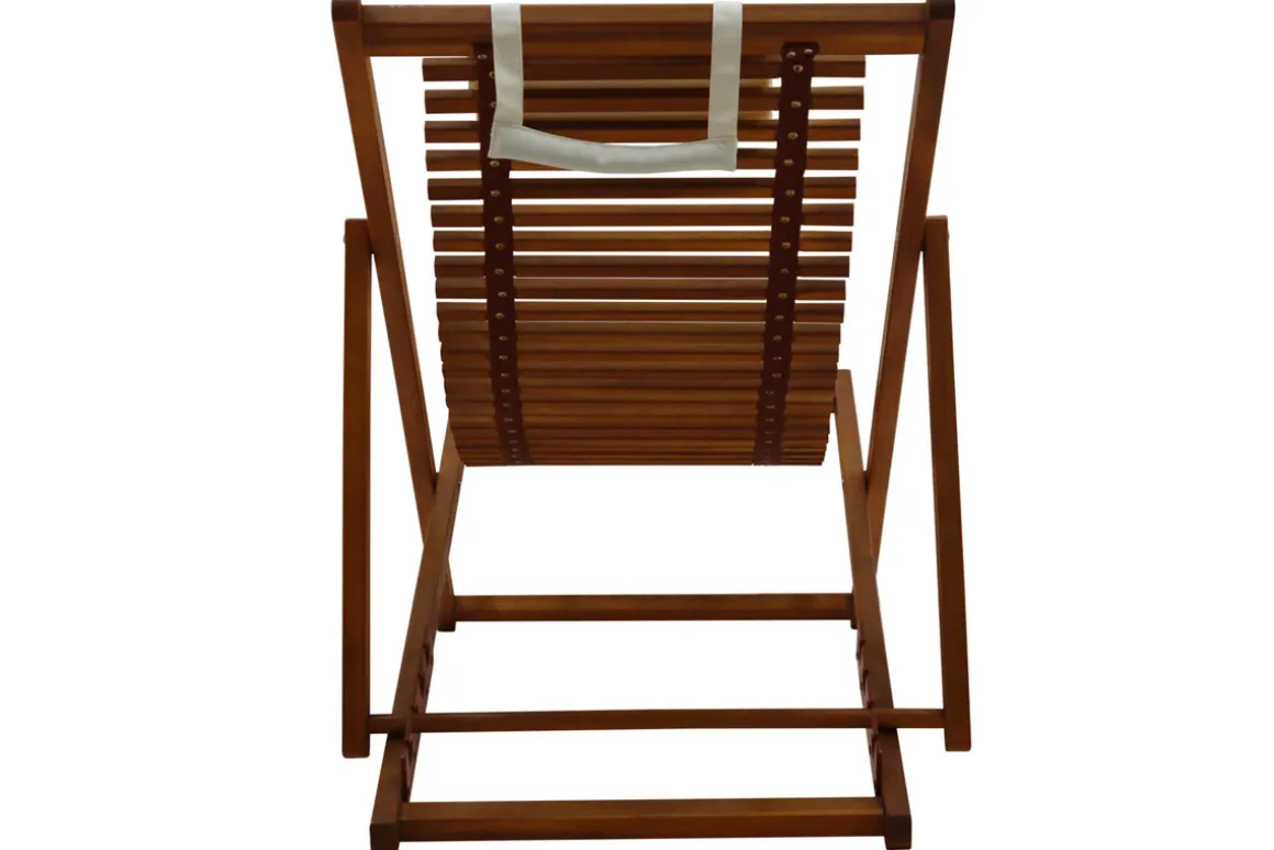 Miliboo Chaise Longue-Chiliennes en bois massif avec coussin en tissu blanc (lot 2) MOONA