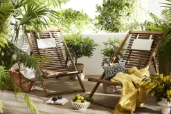 Miliboo Chaise Longue-Chiliennes en bois massif avec coussin en tissu blanc (lot 2) MOONA