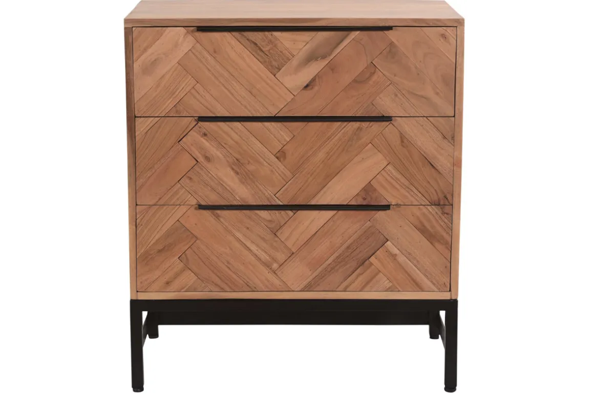 Miliboo Commode|Commode-Commode à motifs chevrons en bois massif et métal noir 3 tiroirs L70 cm STICK
