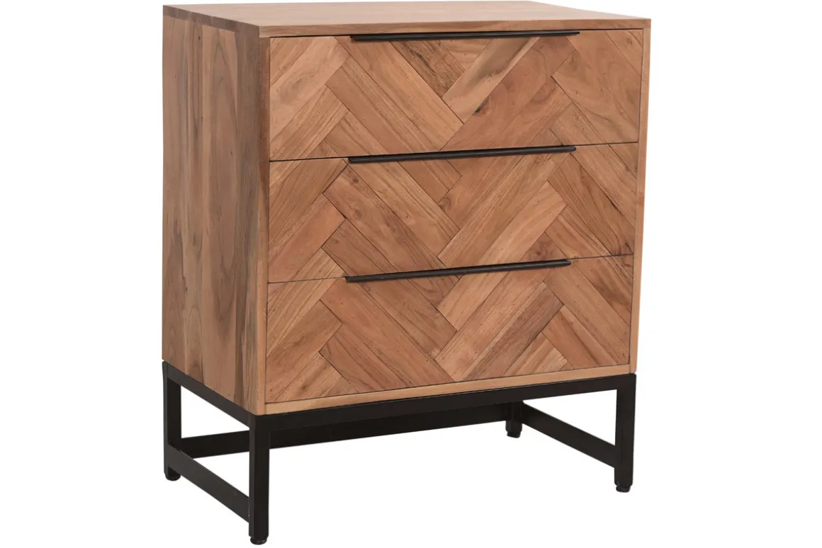 Miliboo Commode|Commode-Commode à motifs chevrons en bois massif et métal noir 3 tiroirs L70 cm STICK