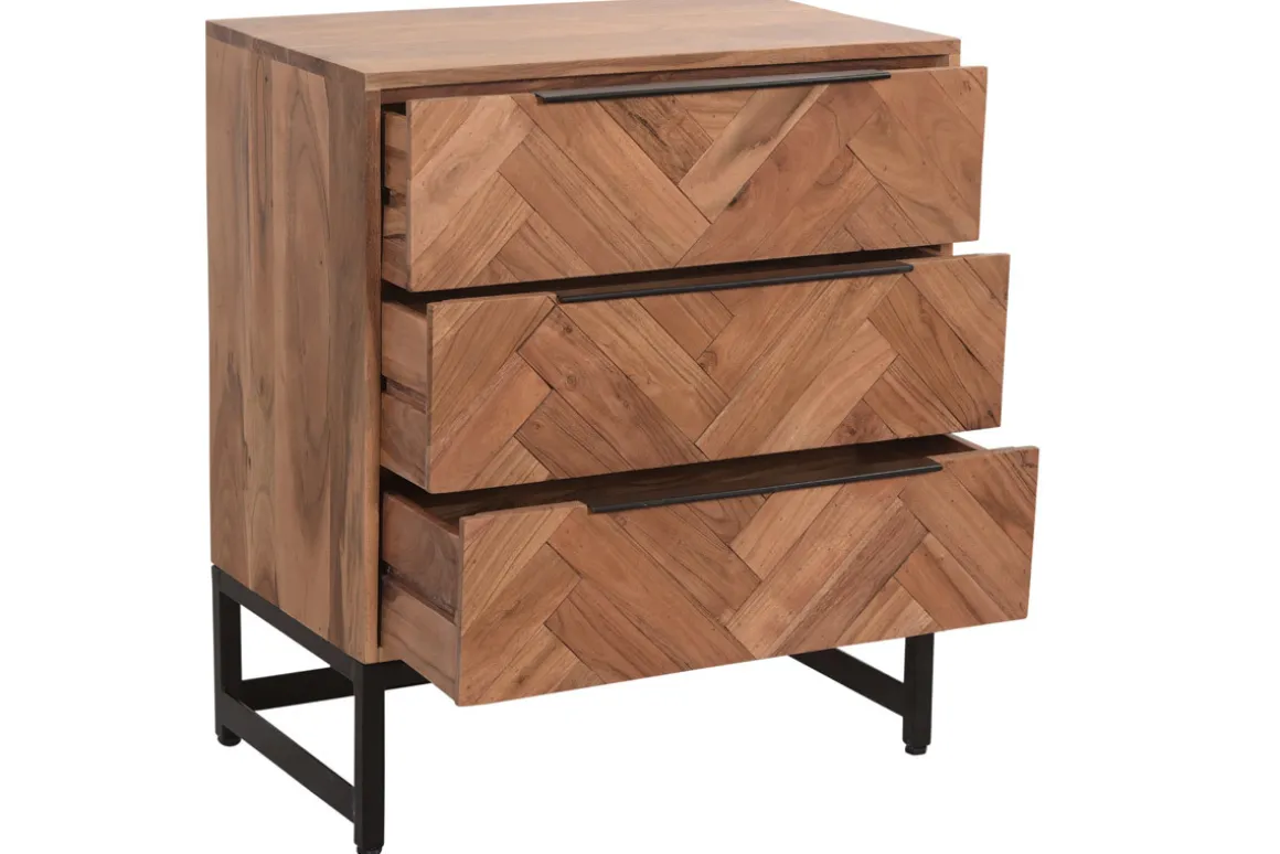 Miliboo Commode|Commode-Commode à motifs chevrons en bois massif et métal noir 3 tiroirs L70 cm STICK