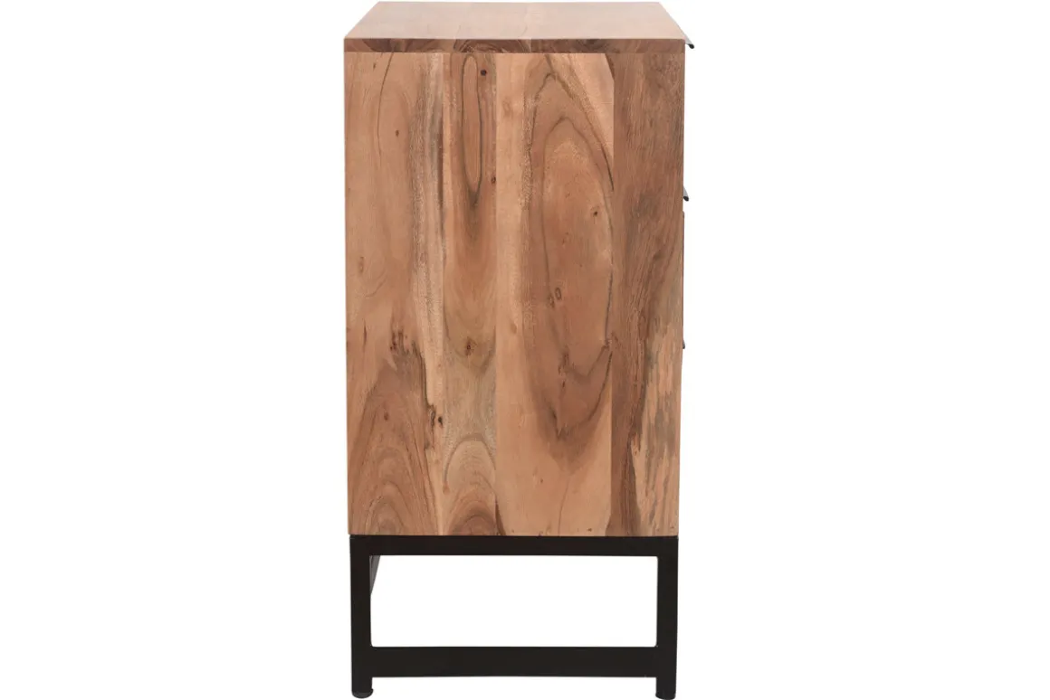 Miliboo Commode|Commode-Commode à motifs chevrons en bois massif et métal noir 3 tiroirs L70 cm STICK