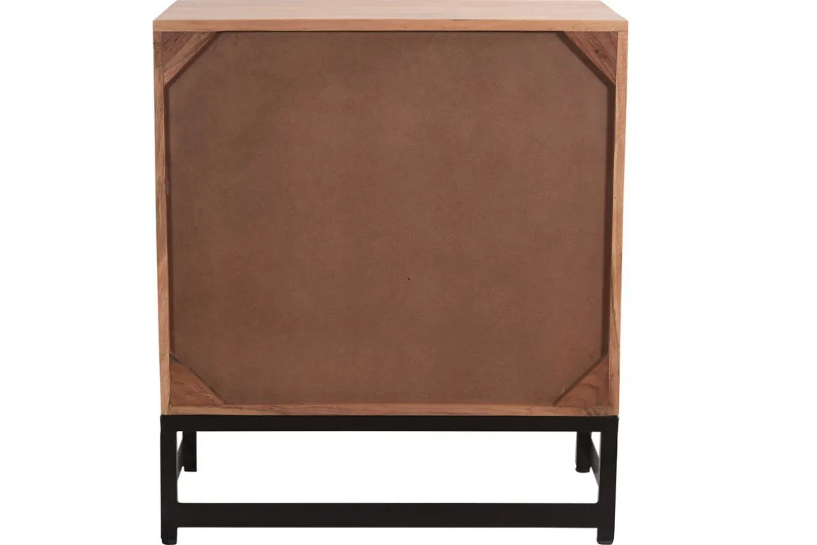 Miliboo Commode|Commode-Commode à motifs chevrons en bois massif et métal noir 3 tiroirs L70 cm STICK