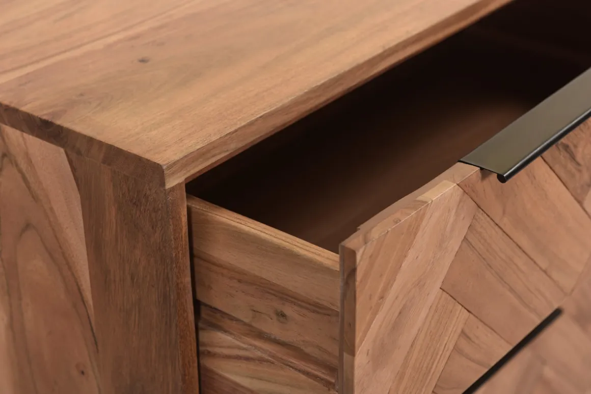 Miliboo Commode|Commode-Commode à motifs chevrons en bois massif et métal noir 3 tiroirs L70 cm STICK