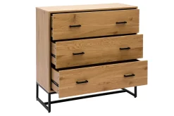 Miliboo Commode|Commode-Commode 3 tiroirs finition bois clair chêne et métal noir L100 cm LOVATO