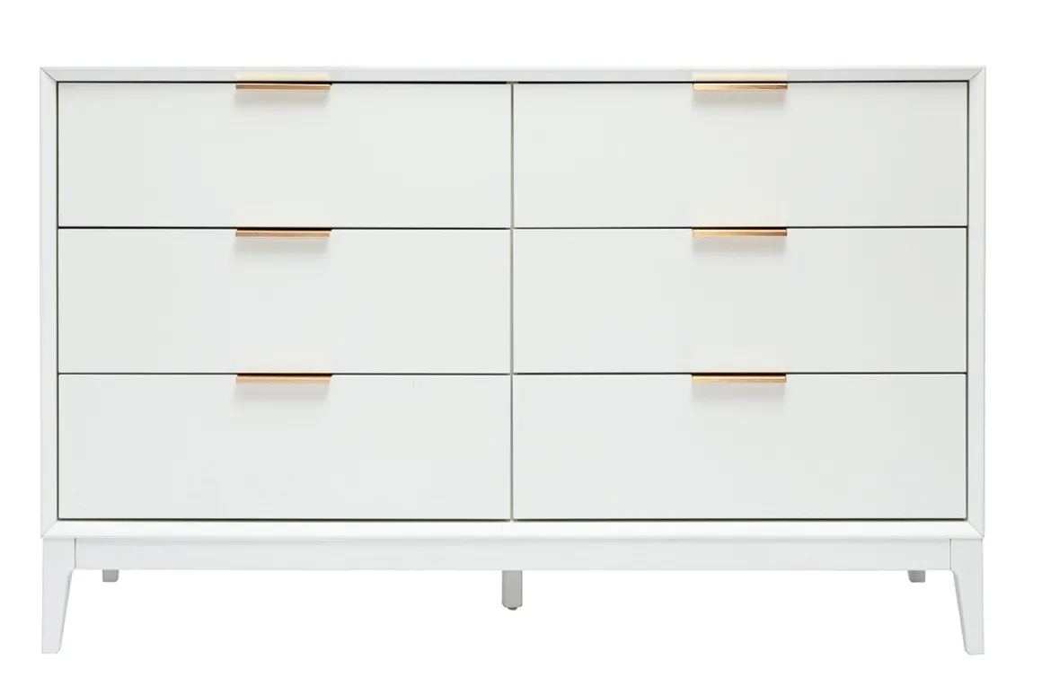 Miliboo Commode|Commode-Commode blanche mat et métal doré 6 tiroirs L120 cm GIANA