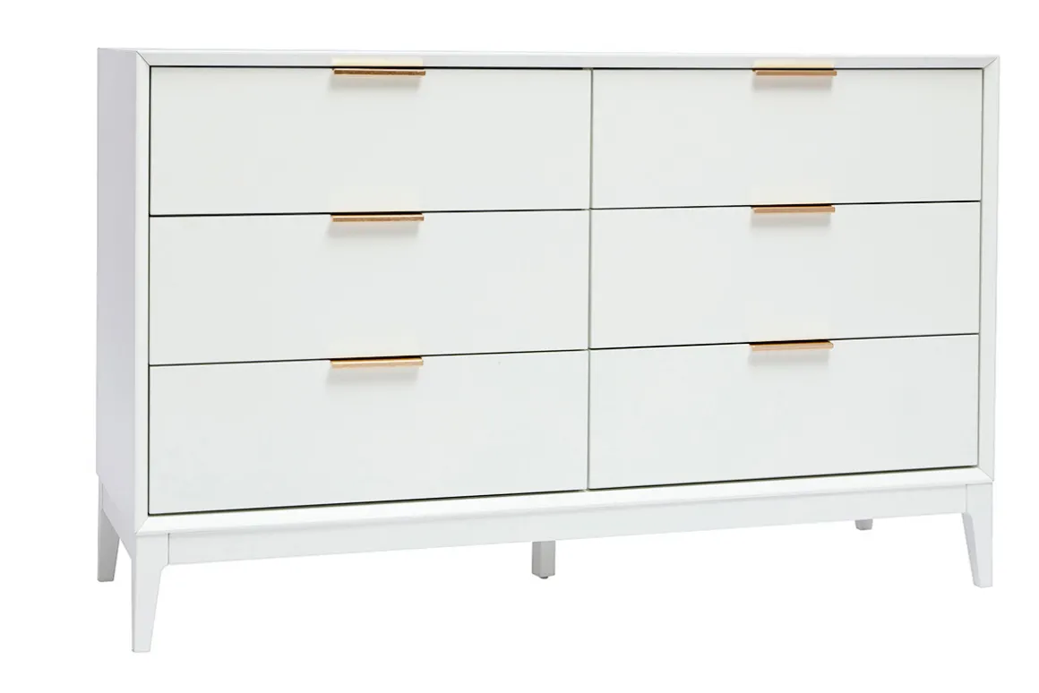 Miliboo Commode|Commode-Commode blanche mat et métal doré 6 tiroirs L120 cm GIANA