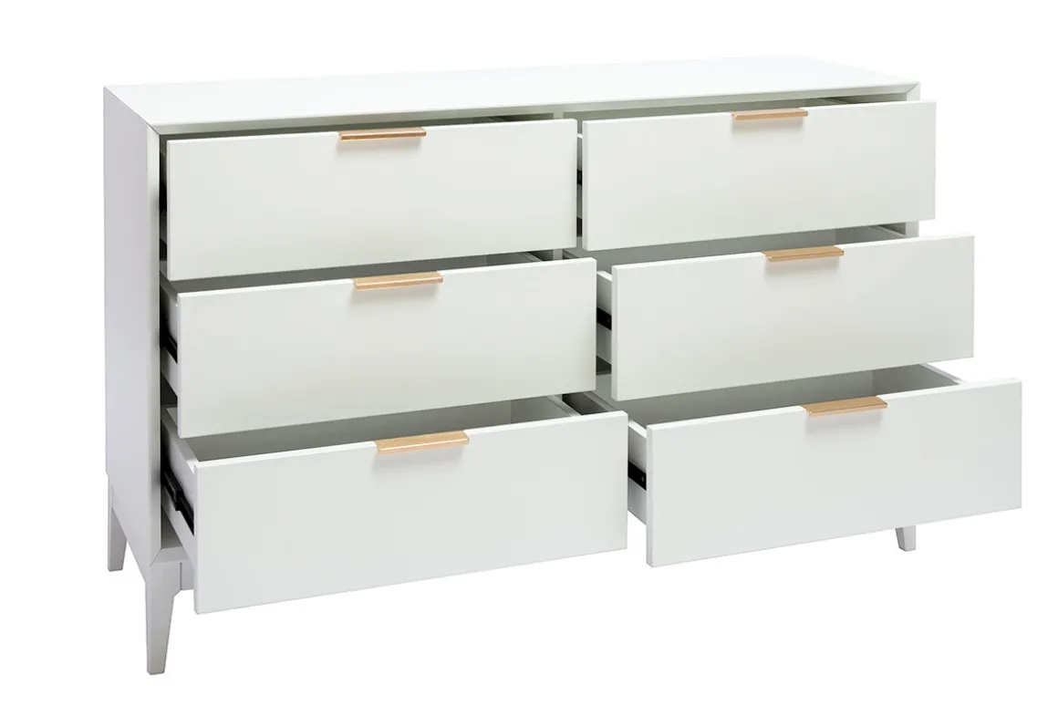 Miliboo Commode|Commode-Commode blanche mat et métal doré 6 tiroirs L120 cm GIANA