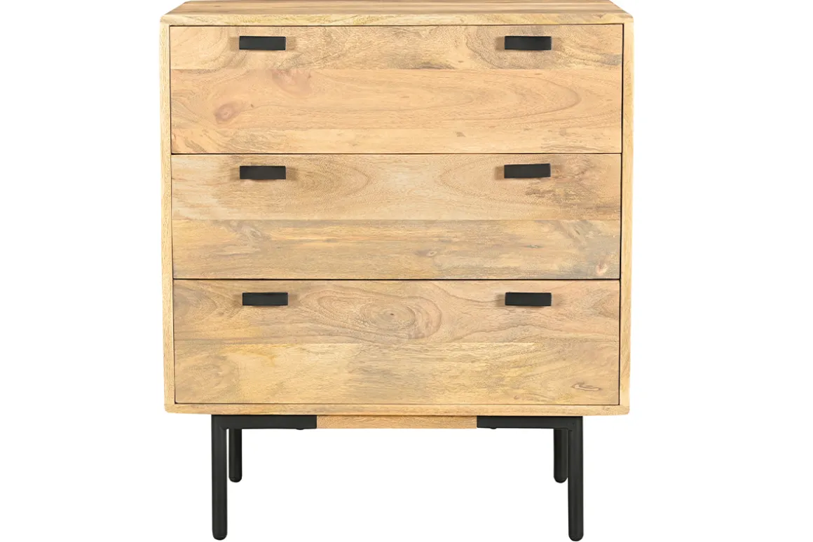 Miliboo Commode|Commode-Commode en bois manguier massif et métal noir 3 tiroirs L70 cm JUDE