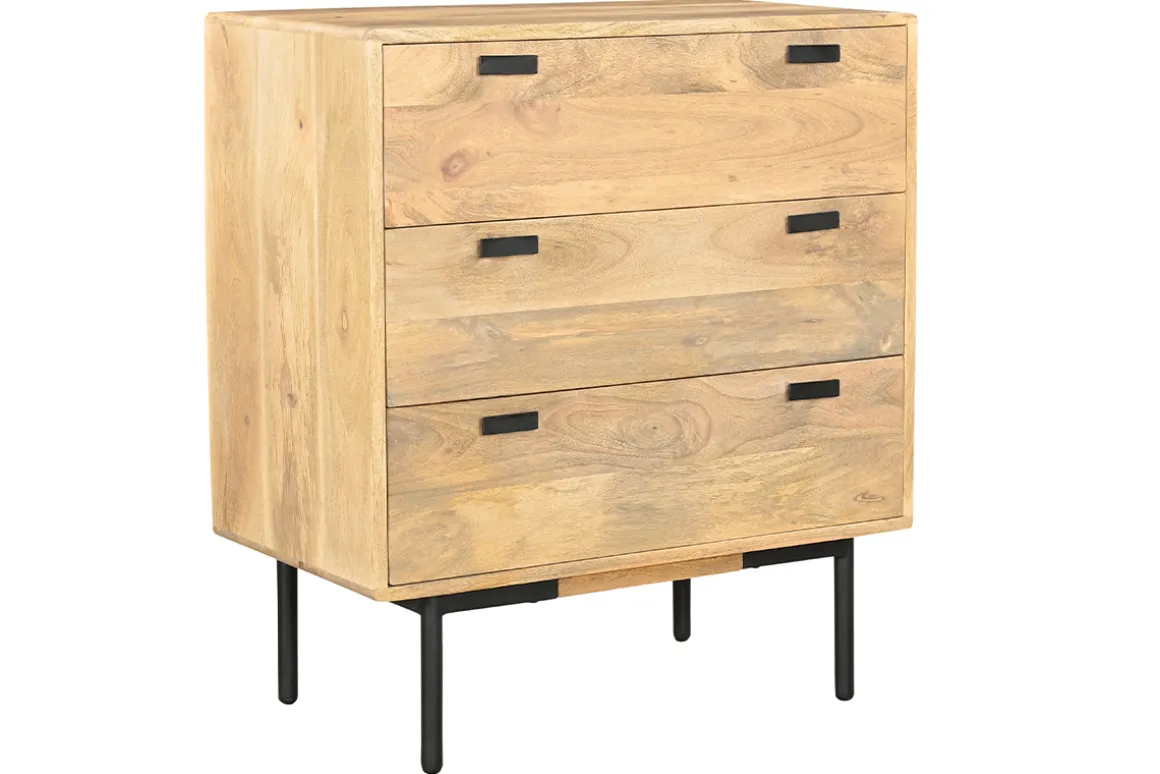 Miliboo Commode|Commode-Commode en bois manguier massif et métal noir 3 tiroirs L70 cm JUDE