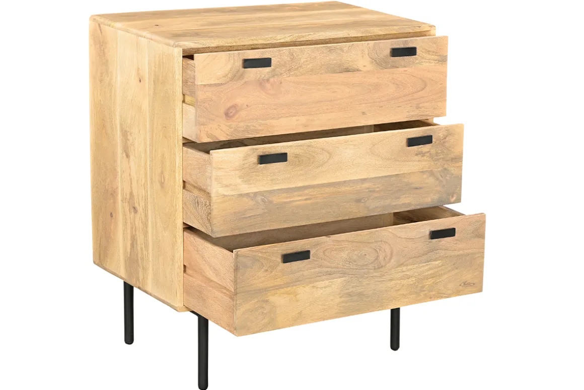 Miliboo Commode|Commode-Commode en bois manguier massif et métal noir 3 tiroirs L70 cm JUDE