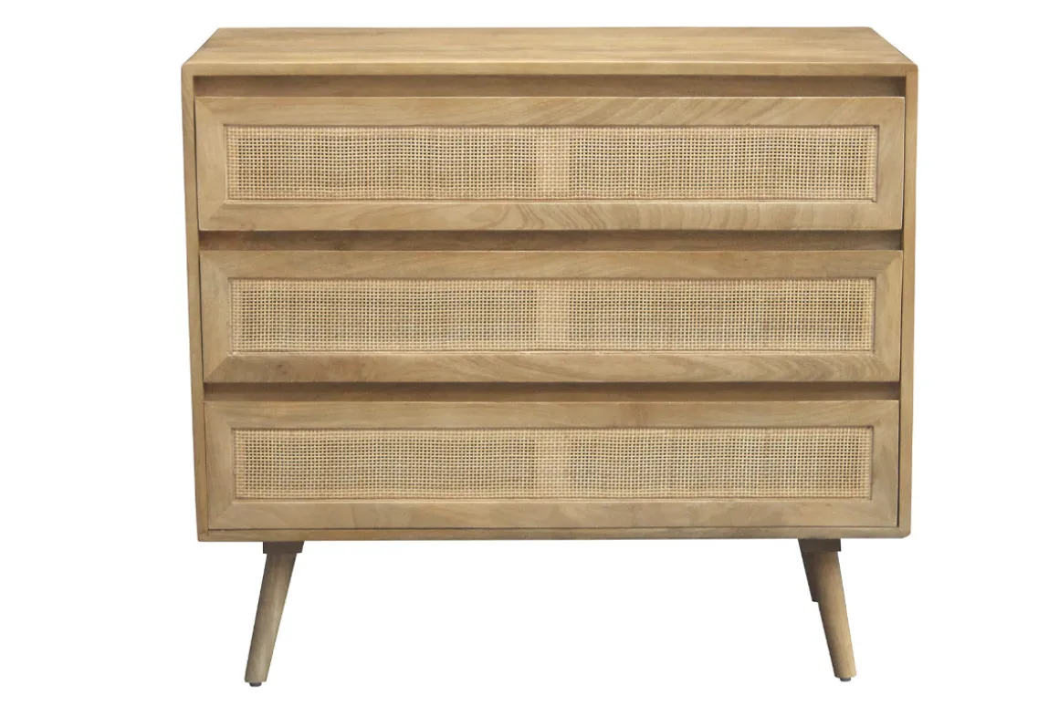Miliboo Commode|Commode-Commode en bois manguier massif et cannage rotin 3 tiroirs L90 cm ACANGE