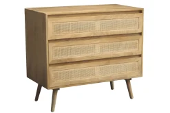 Miliboo Commode|Commode-Commode en bois manguier massif et cannage rotin 3 tiroirs L90 cm ACANGE