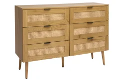 Miliboo Commode|Commode-Commode finition bois clair, cannage en rotin et métal noir 3 tiroirs L120 cm MANILLE