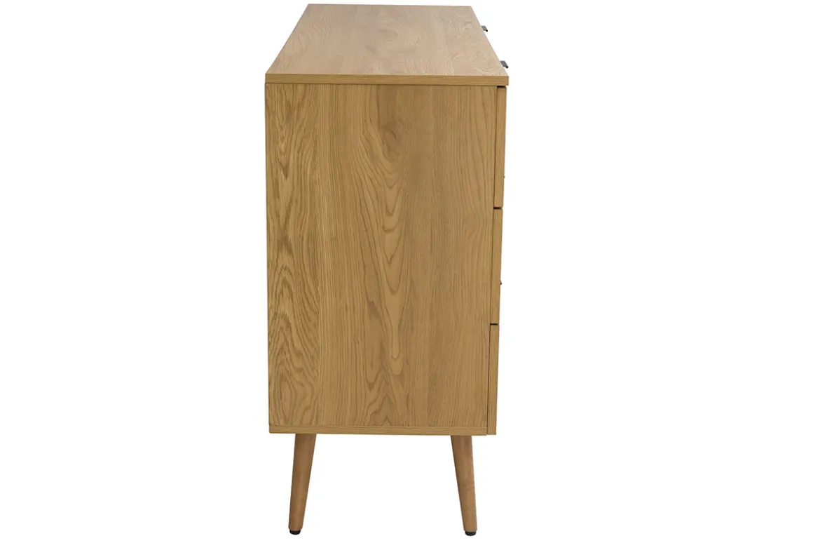 Miliboo Commode|Commode-Commode finition bois clair, cannage en rotin et métal noir 3 tiroirs L120 cm MANILLE