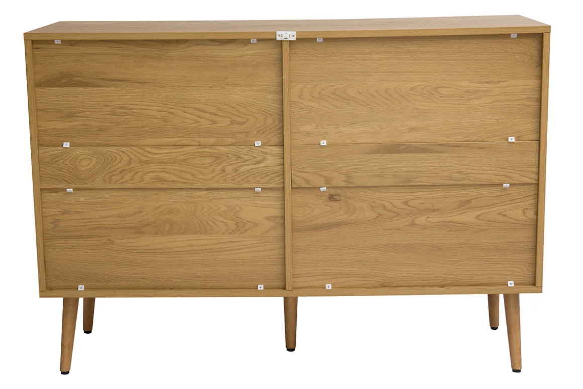 Miliboo Commode|Commode-Commode finition bois clair, cannage en rotin et métal noir 3 tiroirs L120 cm MANILLE