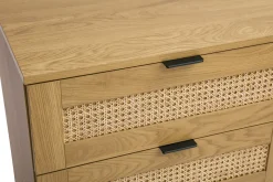 Miliboo Commode|Commode-Commode finition bois clair, cannage en rotin et métal noir 3 tiroirs L120 cm MANILLE