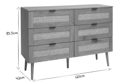 Miliboo Commode|Commode-Commode finition bois clair, cannage en rotin et métal noir 3 tiroirs L120 cm MANILLE