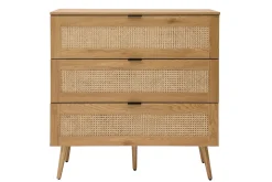 Miliboo Commode|Commode-Commode finition bois clair, cannage en rotin et métal noir 3 tiroirs L100 cm MANILLE