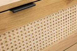 Miliboo Commode|Commode-Commode finition bois clair, cannage en rotin et métal noir 3 tiroirs L100 cm MANILLE