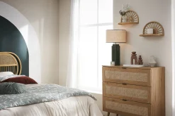 Miliboo Commode|Commode-Commode finition bois clair, cannage en rotin et métal noir 3 tiroirs L100 cm MANILLE