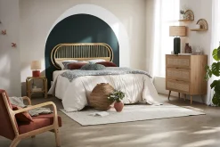 Miliboo Commode|Commode-Commode finition bois clair, cannage en rotin et métal noir 3 tiroirs L100 cm MANILLE