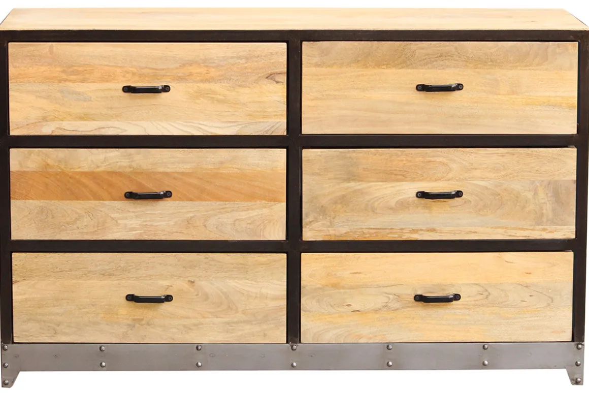 Miliboo Commode|Commode-Commode industrielle en bois manguier massif et métal noir 6 tiroirs L130 cm INDUSTRIA