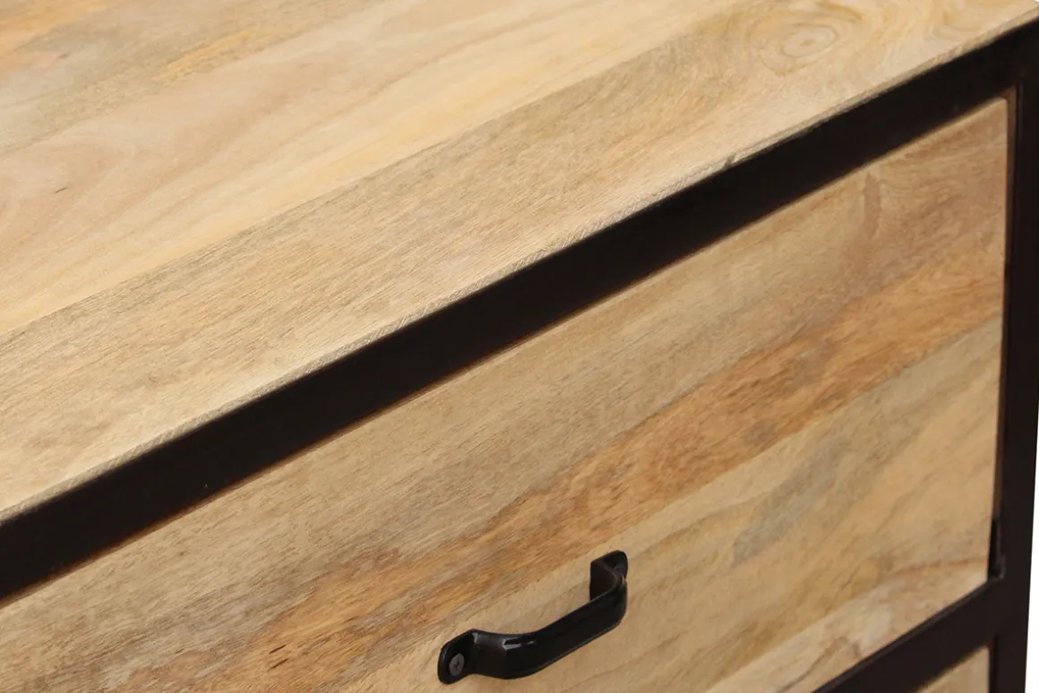 Miliboo Commode|Commode-Commode industrielle en bois manguier massif et métal noir 6 tiroirs L130 cm INDUSTRIA