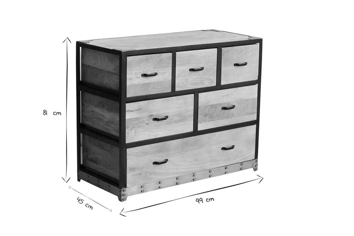 Miliboo Commode|Commode-Commode industrielle en bois manguier massif et métal noir 6 tiroirs L99 cm INDUSTRIA