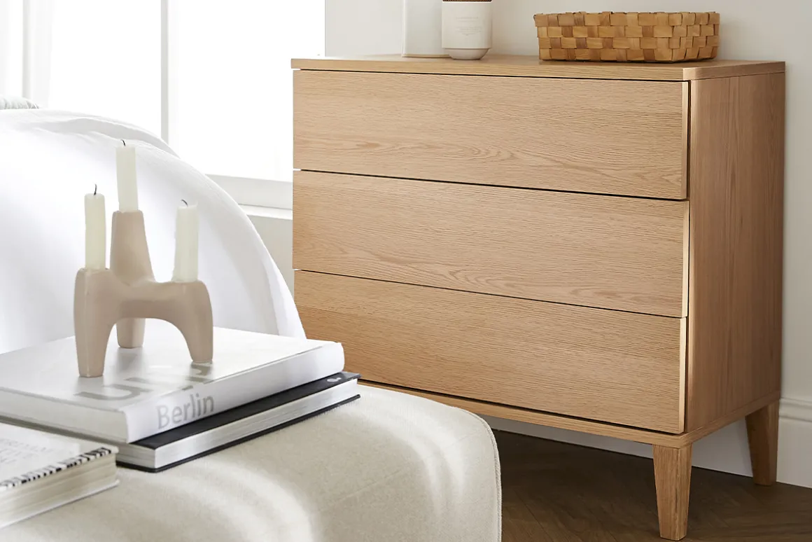 Miliboo Commode|Commode-Commode scandinave en bois clair chêne 3 tiroirs L80 cm FREDDY