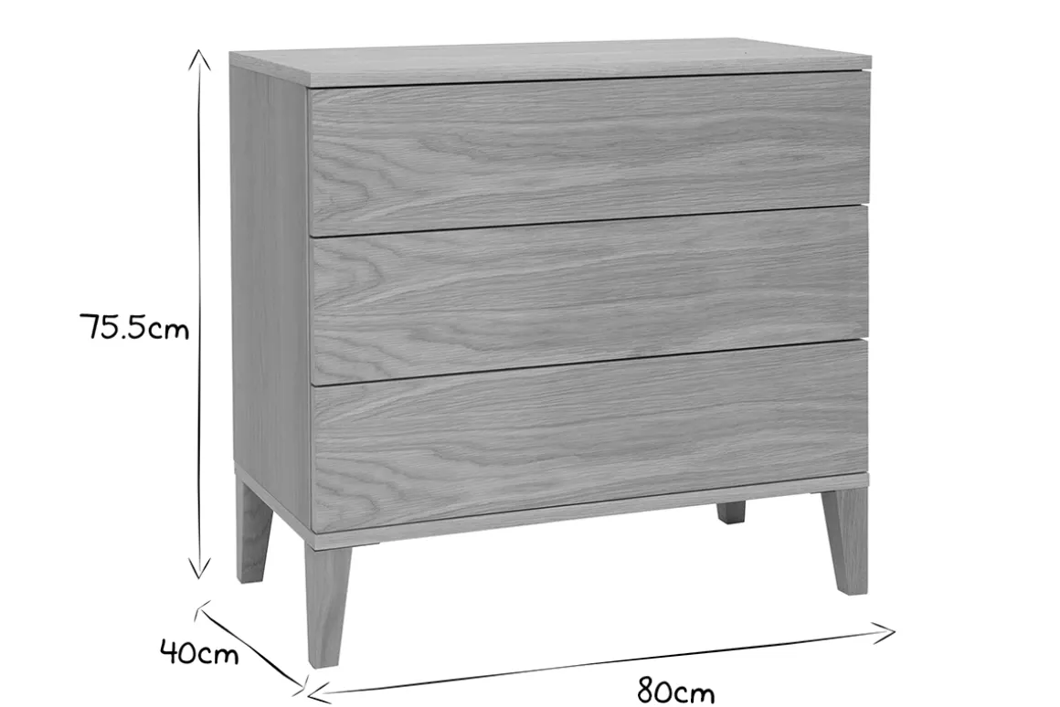 Miliboo Commode|Commode-Commode scandinave en bois clair chêne 3 tiroirs L80 cm FREDDY