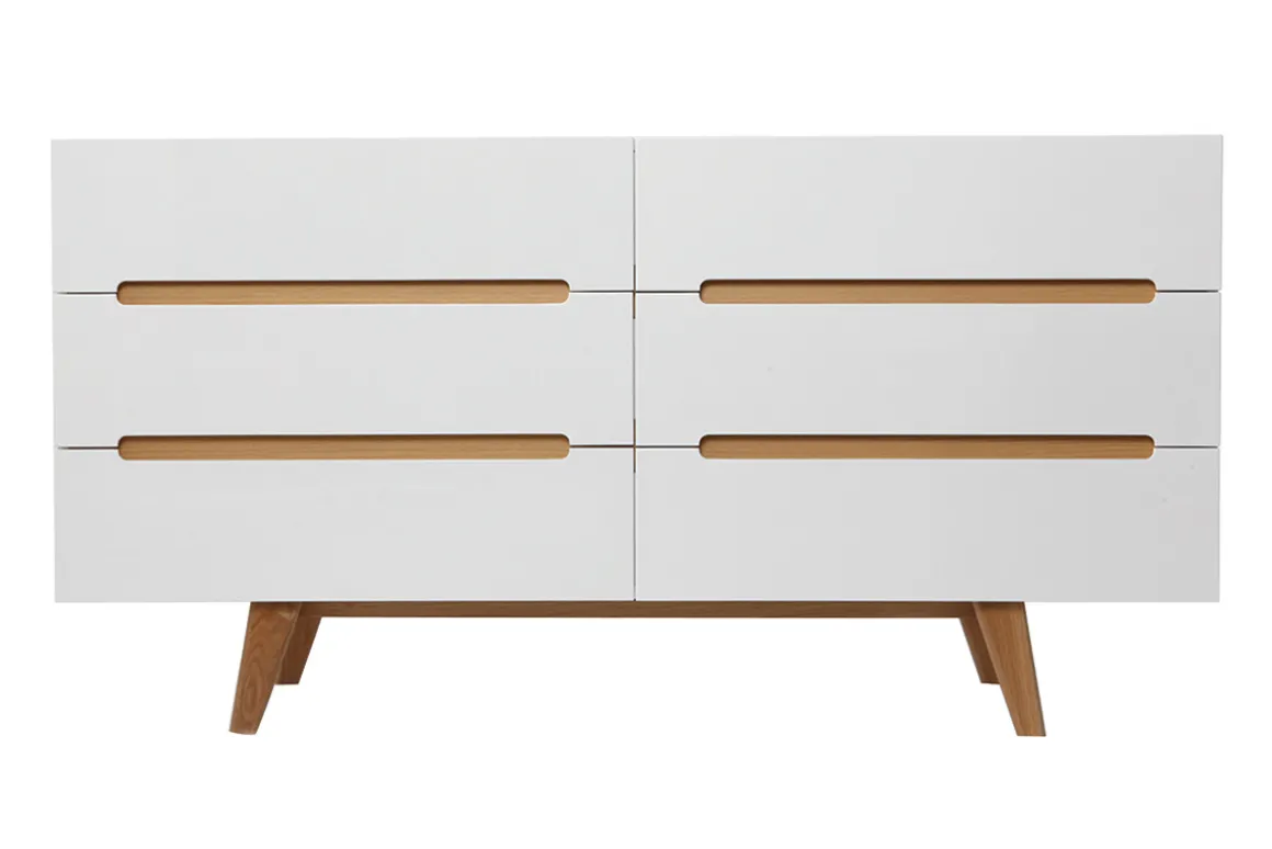 Miliboo Commode|Commode-Commode scandinave finition blanc brillant laqué 6 tiroirs L160 cm MELKA