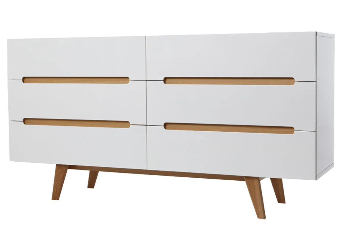 Miliboo Commode|Commode-Commode scandinave finition blanc brillant laqué 6 tiroirs L160 cm MELKA