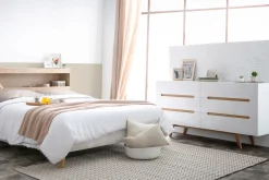 Miliboo Commode|Commode-Commode scandinave finition blanc brillant laqué 6 tiroirs L160 cm MELKA