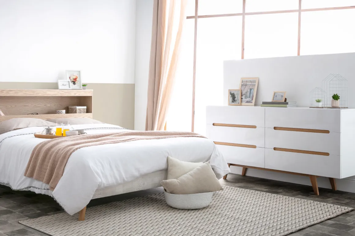 Miliboo Commode|Commode-Commode scandinave finition blanc brillant laqué 6 tiroirs L160 cm MELKA