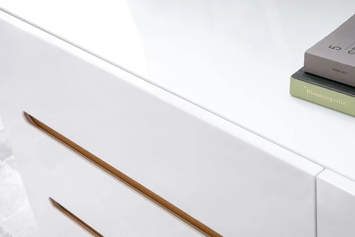 Miliboo Commode|Commode-Commode scandinave finition blanc brillant laqué 6 tiroirs L160 cm MELKA