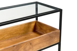 Miliboo Console-Console avec plateau en verre, rangement en bois massif et métal noir L100 cm HAORA