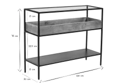 Miliboo Console-Console avec plateau en verre, rangement en bois massif et métal noir L100 cm HAORA