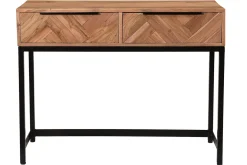 Miliboo Console|Meuble D'entrée-Console avec rangement 2 tiroirs à motifs chevrons en bois massif et métal noir L100 cm STICK