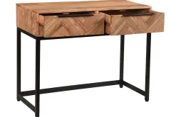 Miliboo Console|Meuble D'entrée-Console avec rangement 2 tiroirs à motifs chevrons en bois massif et métal noir L100 cm STICK