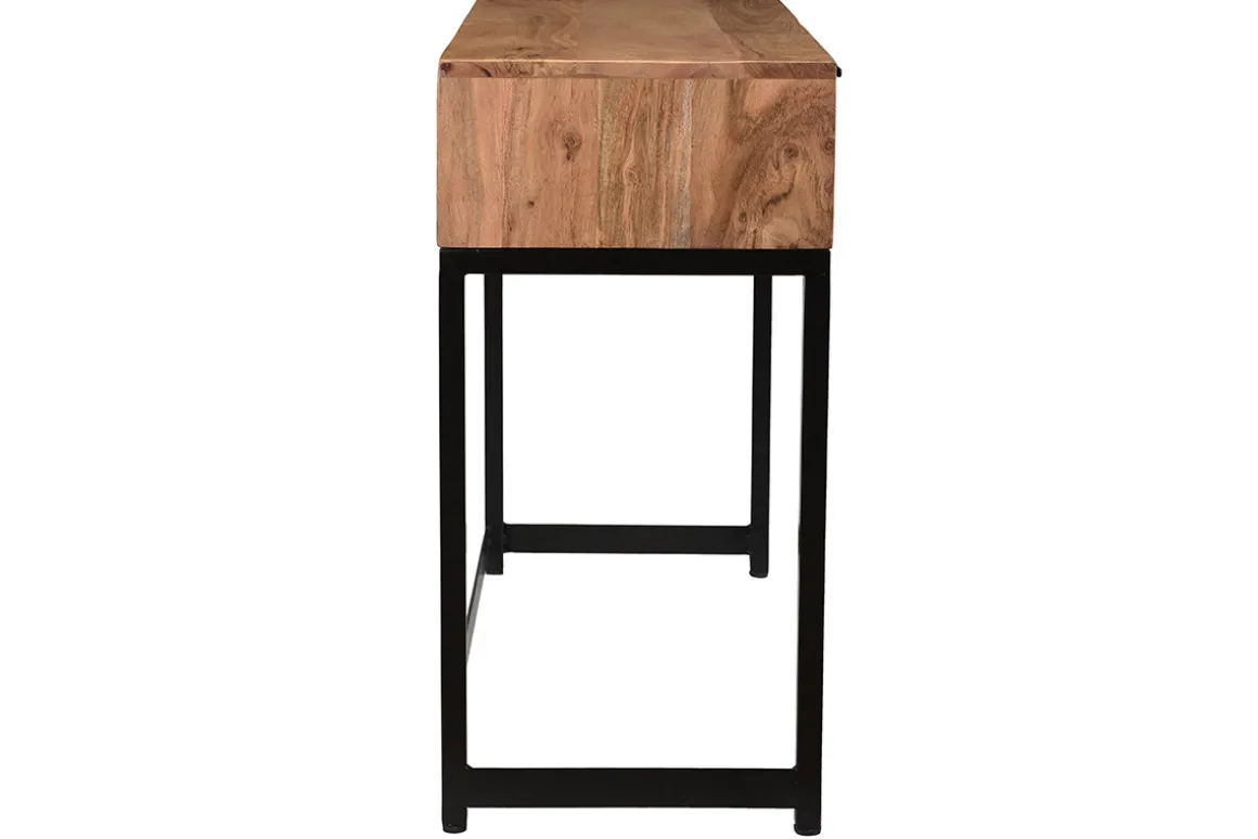 Miliboo Console|Meuble D'entrée-Console avec rangement 2 tiroirs à motifs chevrons en bois massif et métal noir L100 cm STICK