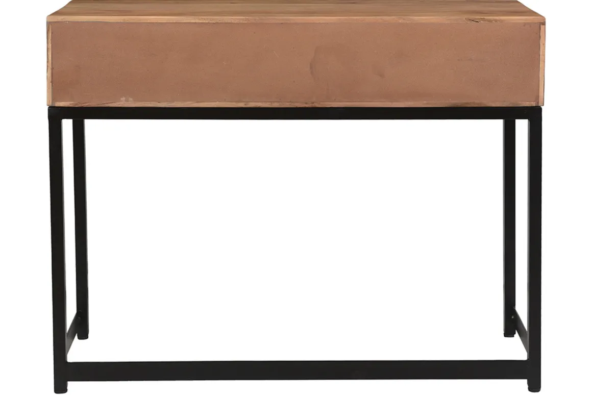 Miliboo Console|Meuble D'entrée-Console avec rangement 2 tiroirs à motifs chevrons en bois massif et métal noir L100 cm STICK