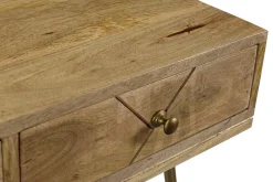 Miliboo Console|Meuble D'entrée-Console avec rangements 3 tiroirs en bois manguier massif gravé et métal doré L120 cm LINIUM