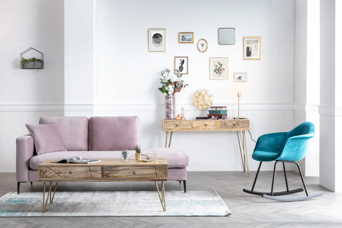 Miliboo Console|Meuble D'entrée-Console avec rangements 3 tiroirs en bois manguier massif gravé et métal doré L120 cm LINIUM