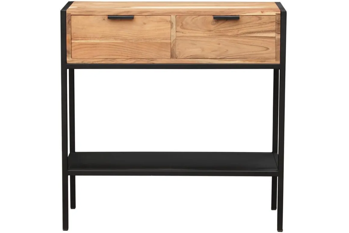 Miliboo Console-Console avec rangements 2 tiroirs en bois massif et métal noir L80 cm ARTHUS