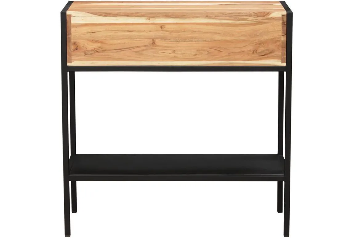 Miliboo Console-Console avec rangements 2 tiroirs en bois massif et métal noir L80 cm ARTHUS